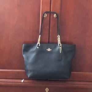 Coach Black Sophia Tote Bag with Gold Accents